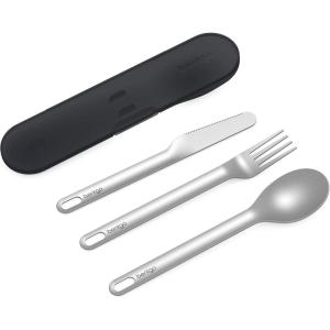 imageBentgo Stainless Travel Utensil Set  Reusable 3Piece Silverware Set with Carrying Case HighGrade Premium Steel BPAFree Case EcoFriendly  Ideal for Travel Camping and Office Use CarbonCarbon