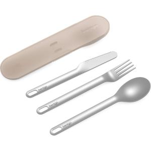 imageBentgo Stainless Travel Utensil Set  Reusable 3Piece Silverware Set with Carrying Case HighGrade Premium Steel BPAFree Case EcoFriendly  Ideal for Travel Camping and Office Use CarbonSand