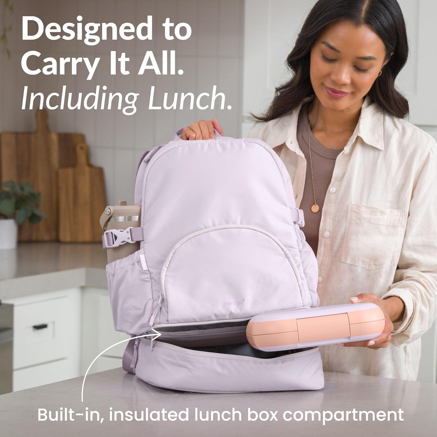 imageBentgo 2in1 Adult Backpack ampamp Insulated Lunch Bag  Lightweight WaterResistant Travel Backpack with 9 Compartments Laptop Sleeve ampamp Trolley Sleeve for Work ampamp Everyday Use Deep TealLavender