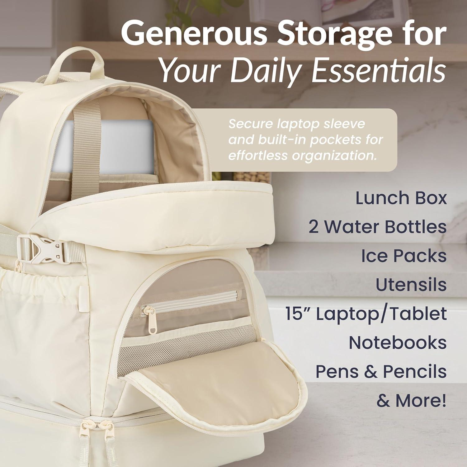 imageBentgo 2in1 Adult Backpack ampamp Insulated Lunch Bag  Lightweight WaterResistant Travel Backpack with 9 Compartments Laptop Sleeve ampamp Trolley Sleeve for Work ampamp Everyday Use Deep TealBone