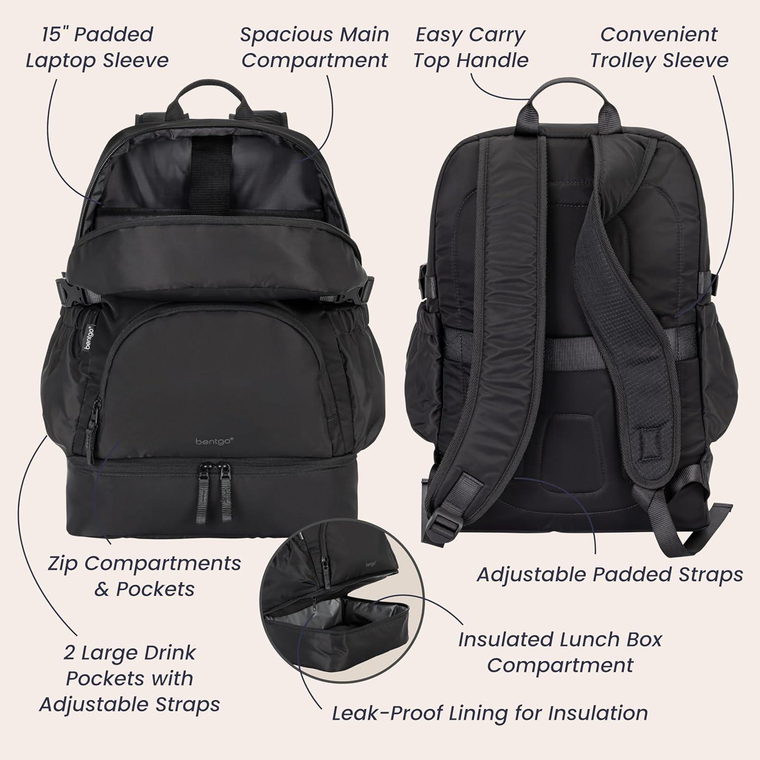 imageBentgo 2in1 Adult Backpack ampamp Insulated Lunch Bag  Lightweight WaterResistant Travel Backpack with 9 Compartments Laptop Sleeve ampamp Trolley Sleeve for Work ampamp Everyday Use Deep TealObsidian Charcoal