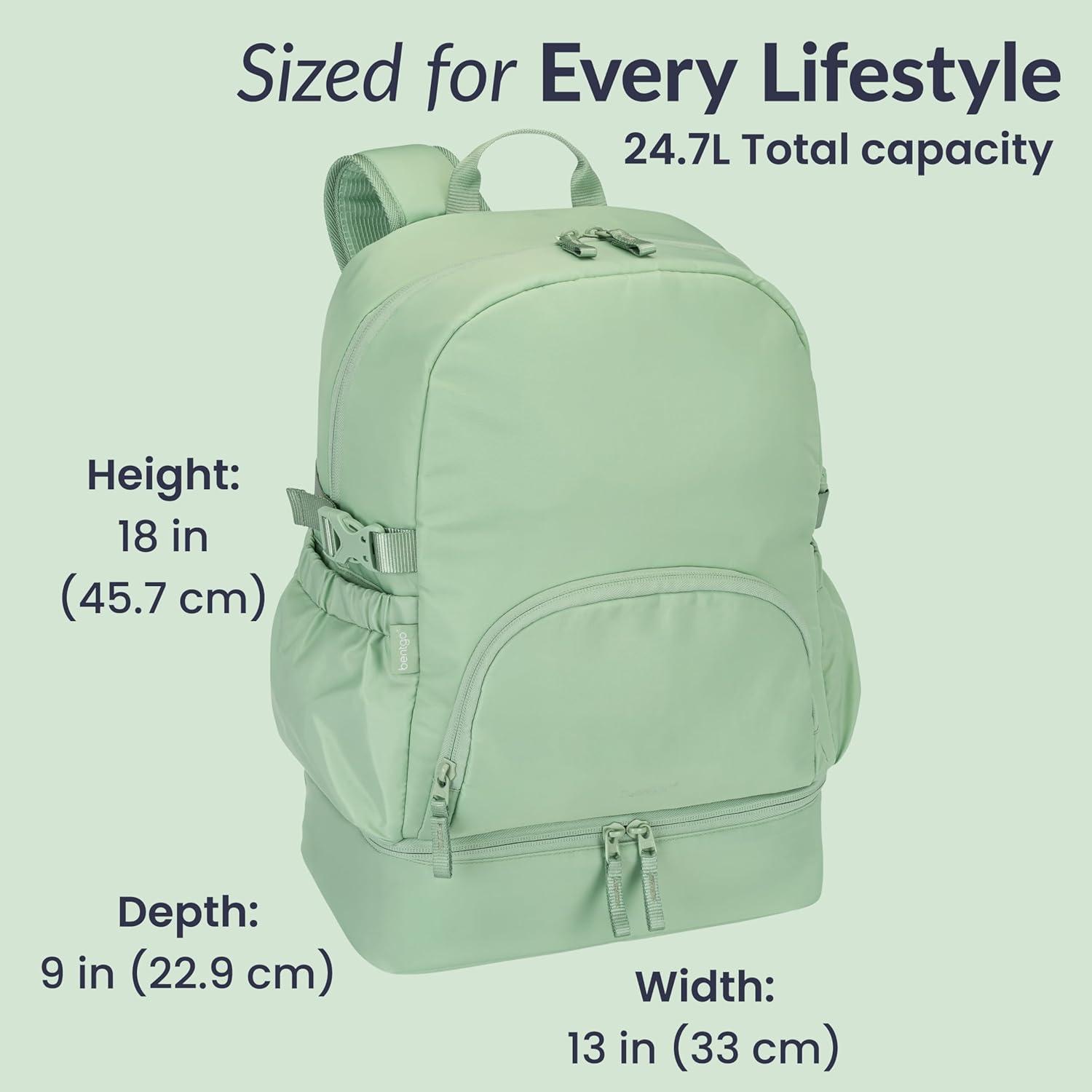 imageBentgo 2in1 Adult Backpack ampamp Insulated Lunch Bag  Lightweight WaterResistant Travel Backpack with 9 Compartments Laptop Sleeve ampamp Trolley Sleeve for Work ampamp Everyday Use Deep TealClay Green