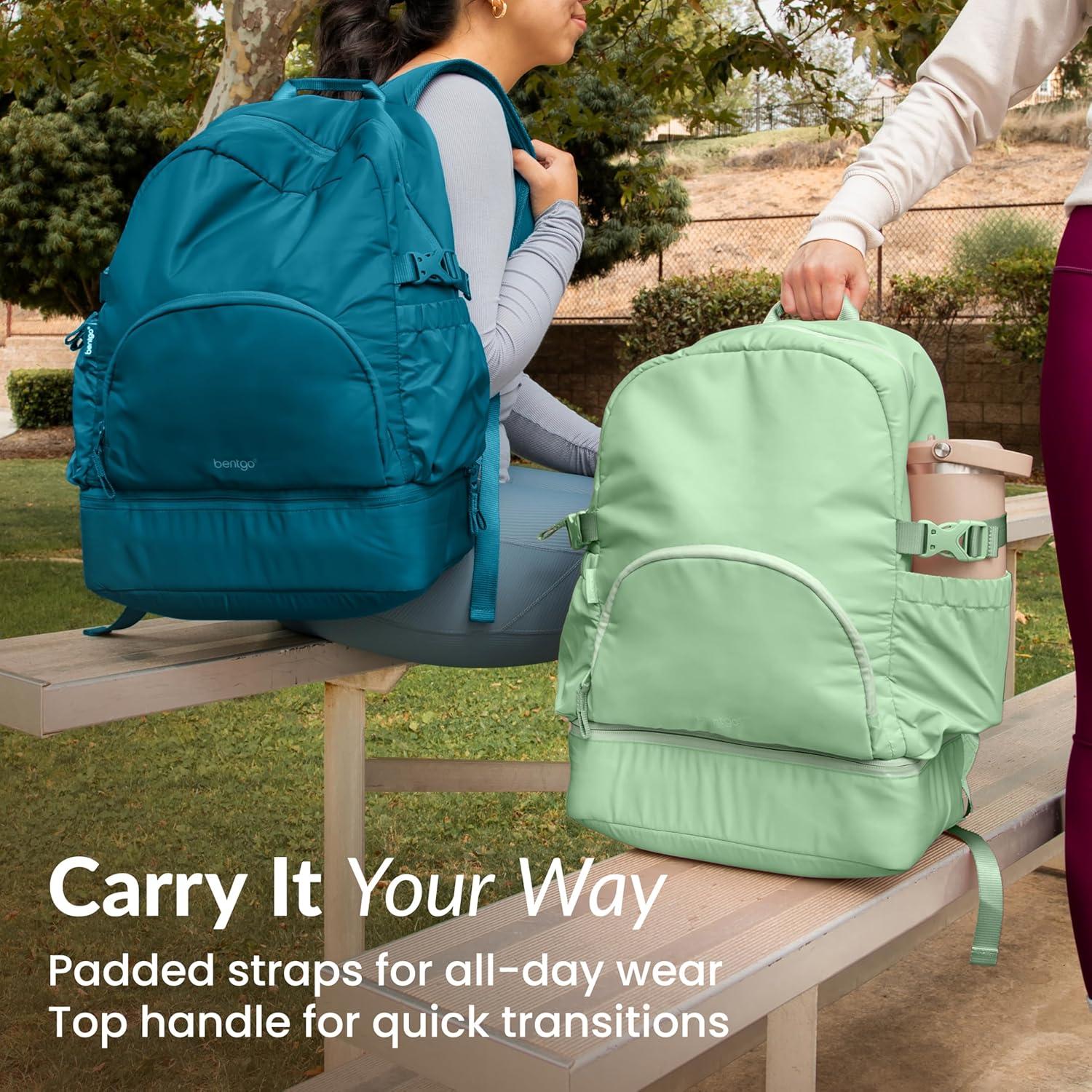 imageBentgo 2in1 Adult Backpack ampamp Insulated Lunch Bag  Lightweight WaterResistant Travel Backpack with 9 Compartments Laptop Sleeve ampamp Trolley Sleeve for Work ampamp Everyday Use Deep TealClay Green