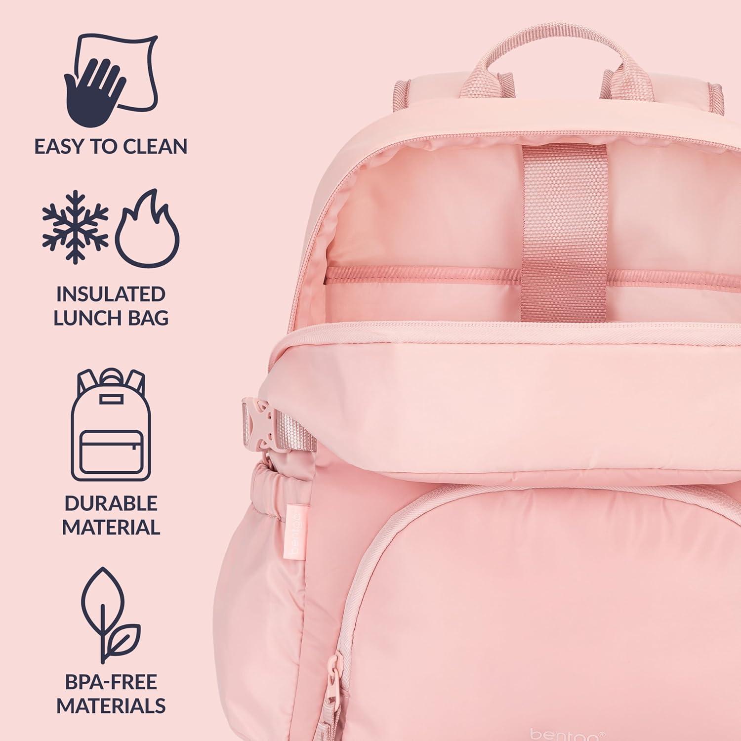 imageBentgo 2in1 Adult Backpack ampamp Insulated Lunch Bag  Lightweight WaterResistant Travel Backpack with 9 Compartments Laptop Sleeve ampamp Trolley Sleeve for Work ampamp Everyday Use Deep TealSoft Blush