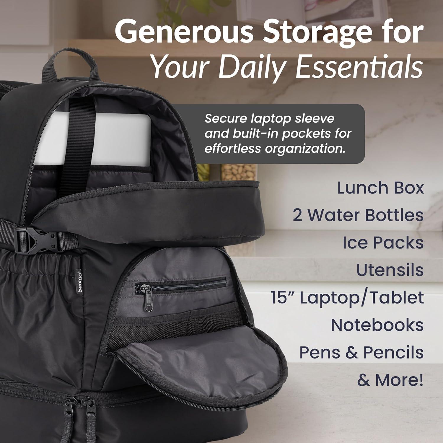 imageBentgo 2in1 Adult Backpack ampamp Insulated Lunch Bag  Lightweight WaterResistant Travel Backpack with 9 Compartments Laptop Sleeve ampamp Trolley Sleeve for Work ampamp Everyday Use Deep TealObsidian Charcoal