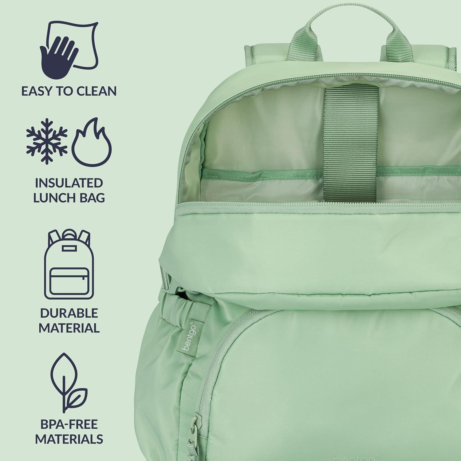 imageBentgo 2in1 Adult Backpack ampamp Insulated Lunch Bag  Lightweight WaterResistant Travel Backpack with 9 Compartments Laptop Sleeve ampamp Trolley Sleeve for Work ampamp Everyday Use Deep TealClay Green