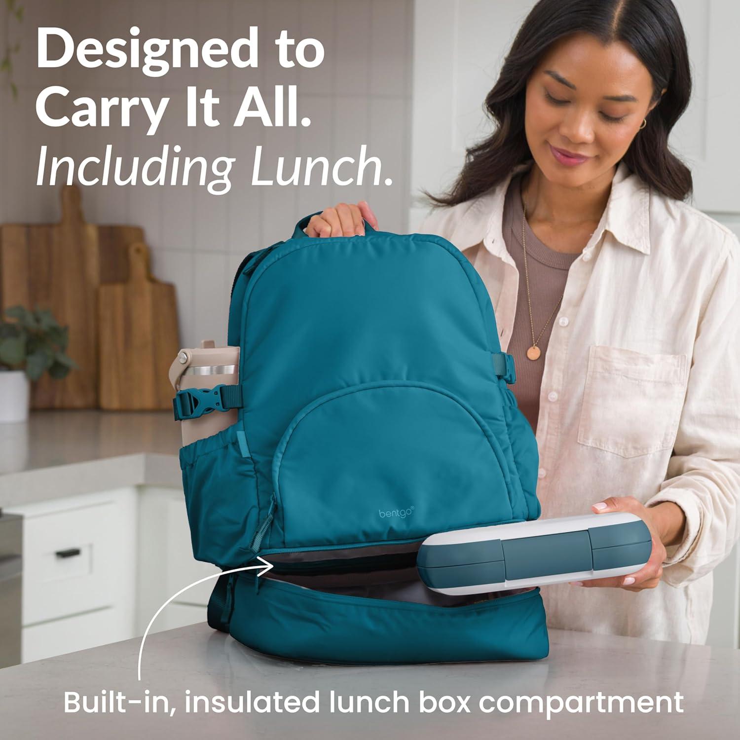 imageBentgo 2in1 Adult Backpack ampamp Insulated Lunch Bag  Lightweight WaterResistant Travel Backpack with 9 Compartments Laptop Sleeve ampamp Trolley Sleeve for Work ampamp Everyday Use Deep TealDeep Teal