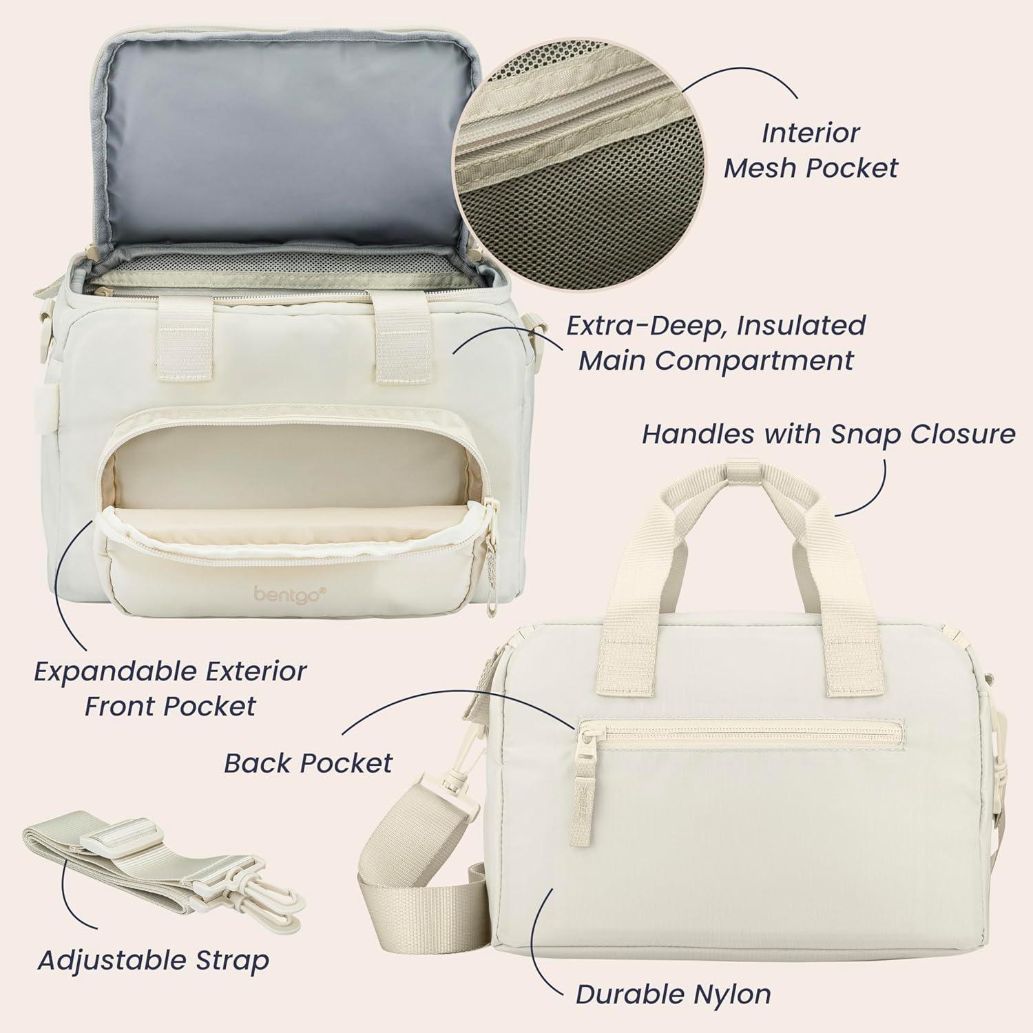 imageBentgo Insulated Lunch Bag  ExtraLarge Capacity Adult Lunch Bag with Shoulder Strap and External Storage Compartment Durable Lightweight Ideal for Work School and Meals On the GoBone