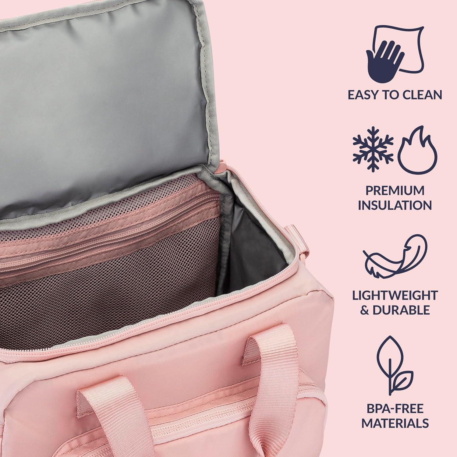 imageBentgo Insulated Lunch Bag  ExtraLarge Capacity Adult Lunch Bag with Shoulder Strap and External Storage Compartment Durable Lightweight Ideal for Work School and Meals On the GoSoft Blush