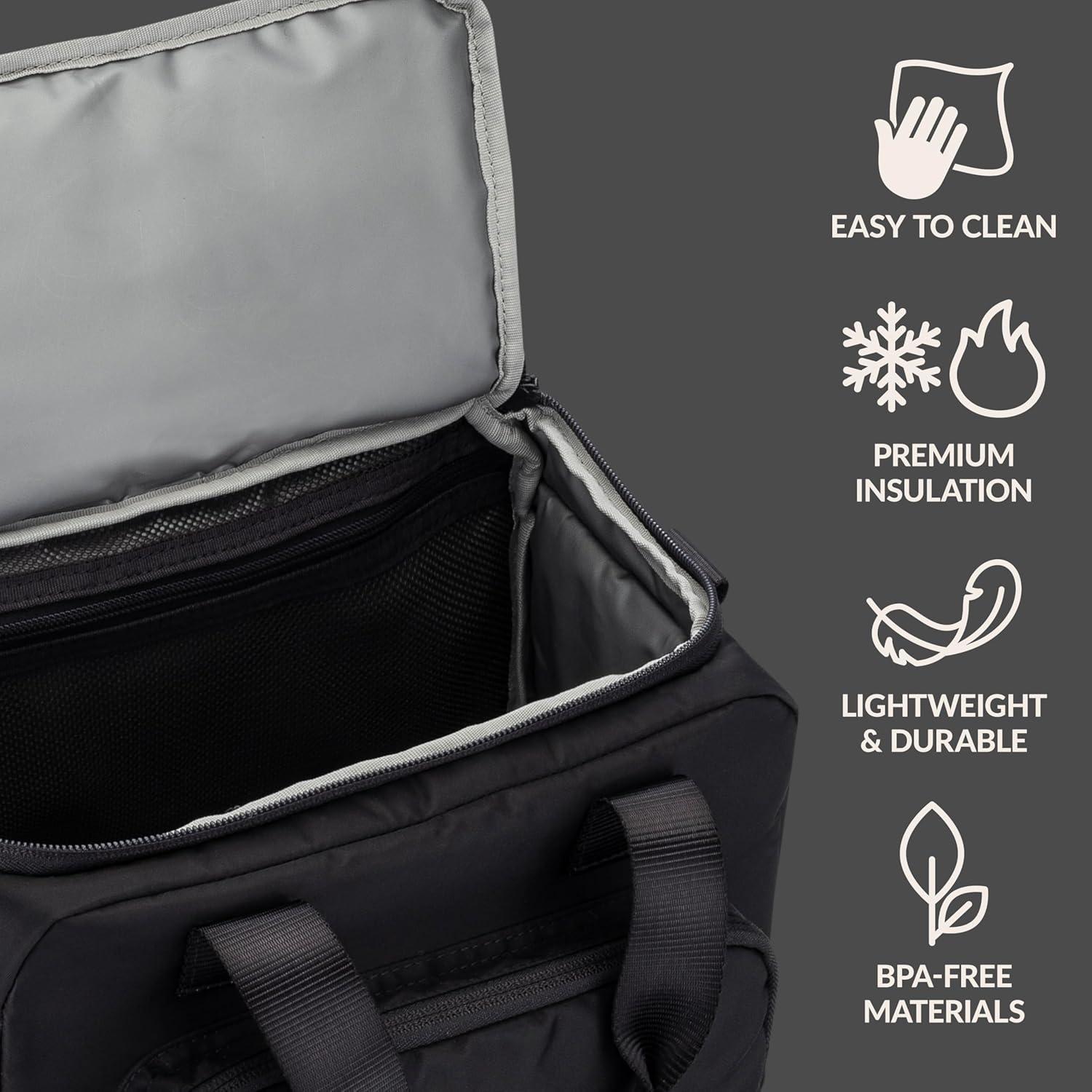 imageBentgo Insulated Lunch Bag  ExtraLarge Capacity Adult Lunch Bag with Shoulder Strap and External Storage Compartment Durable Lightweight Ideal for Work School and Meals On the GoObsidian