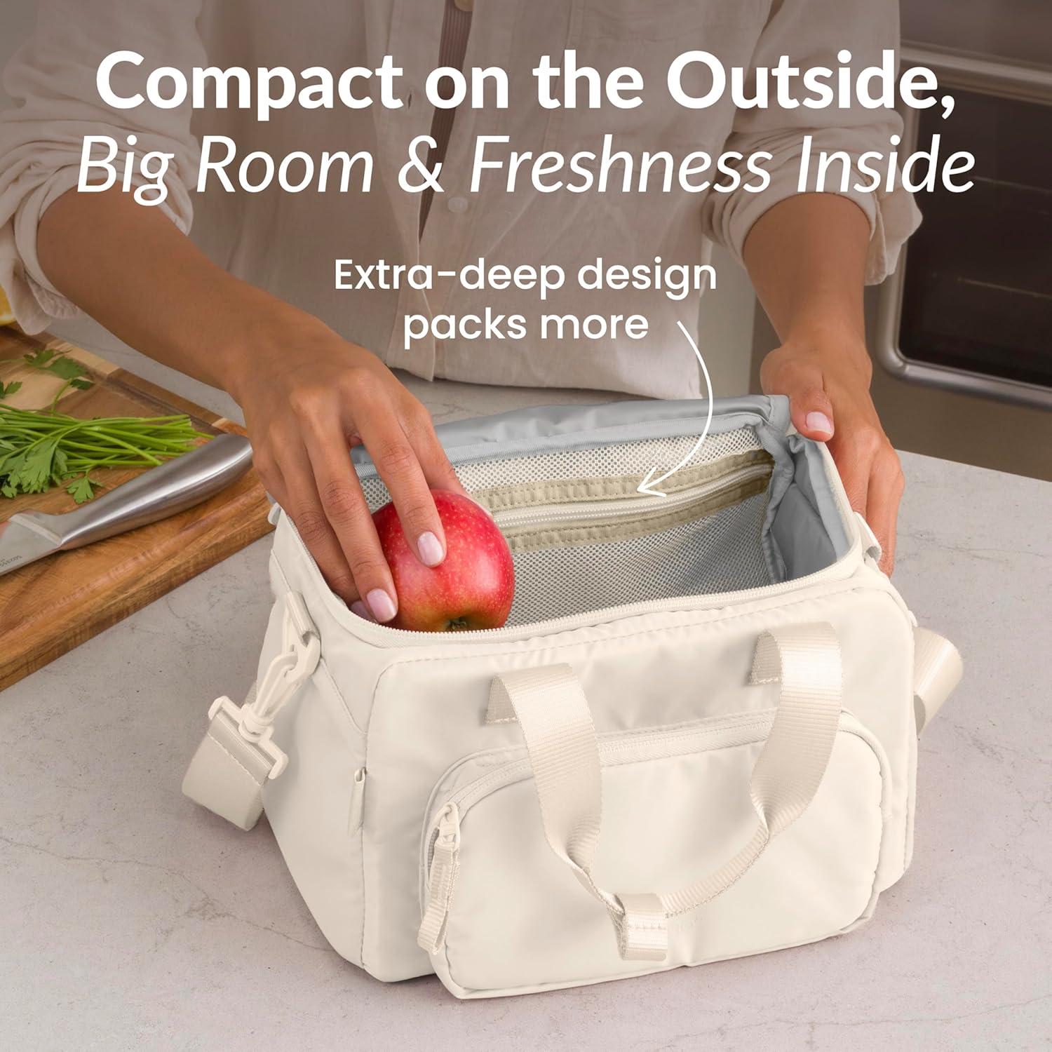 imageBentgo Insulated Lunch Bag  ExtraLarge Capacity Adult Lunch Bag with Shoulder Strap and External Storage Compartment Durable Lightweight Ideal for Work School and Meals On the GoBone