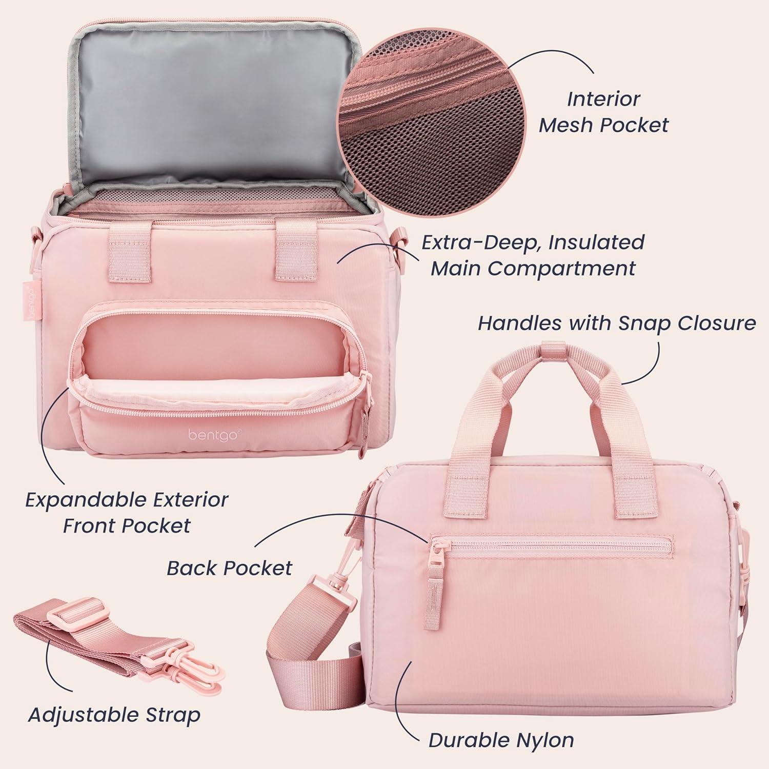 imageBentgo Insulated Lunch Bag  ExtraLarge Capacity Adult Lunch Bag with Shoulder Strap and External Storage Compartment Durable Lightweight Ideal for Work School and Meals On the GoSoft Blush