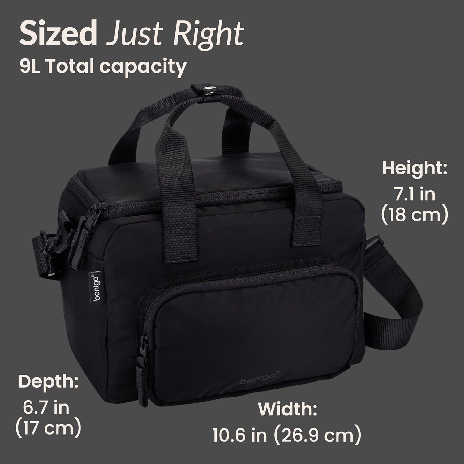 imageBentgo Insulated Lunch Bag  ExtraLarge Capacity Adult Lunch Bag with Shoulder Strap and External Storage Compartment Durable Lightweight Ideal for Work School and Meals On the GoObsidian