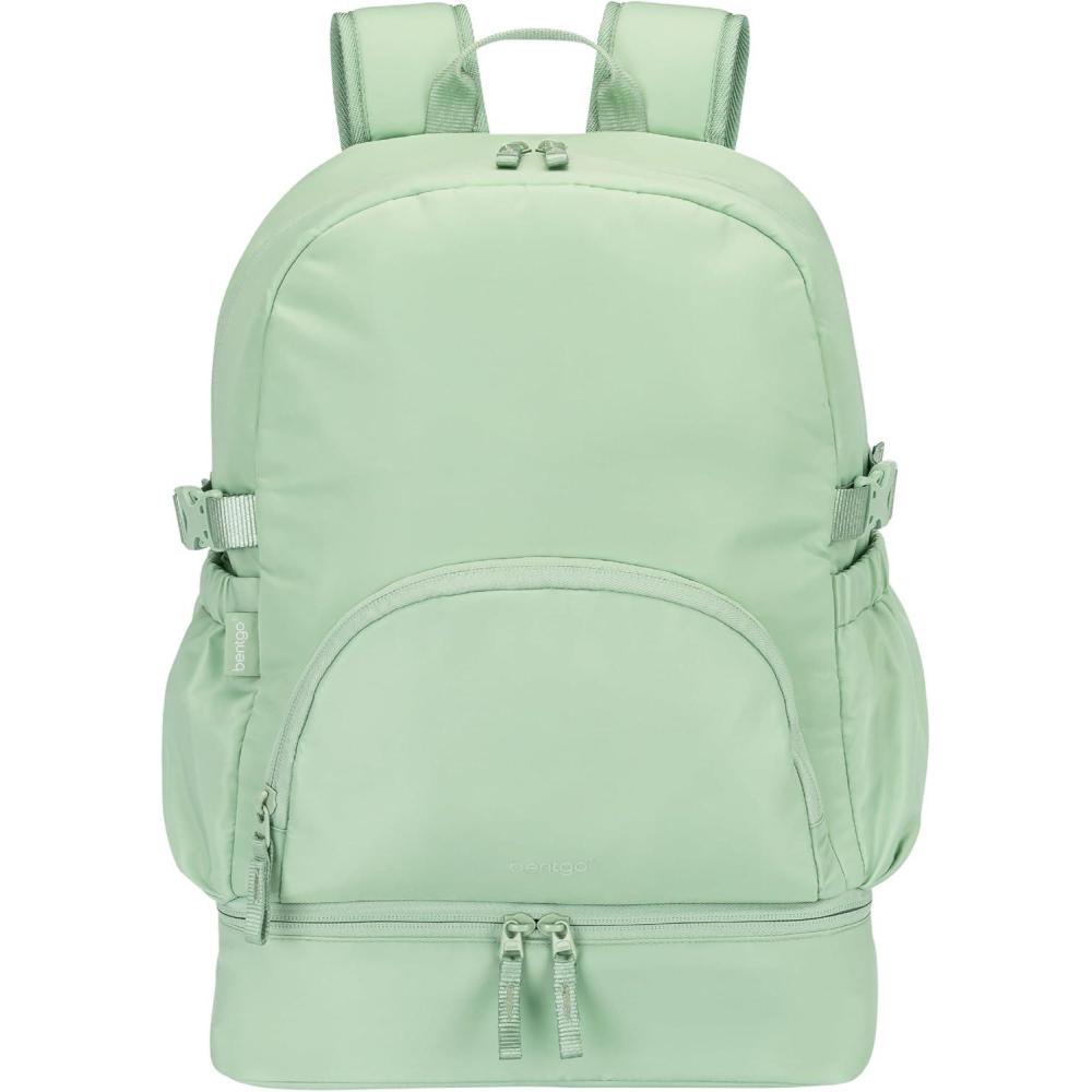 imageBentgo 2in1 Adult Backpack ampamp Insulated Lunch Bag  Lightweight WaterResistant Travel Backpack with 9 Compartments Laptop Sleeve ampamp Trolley Sleeve for Work ampamp Everyday Use Deep TealClay Green