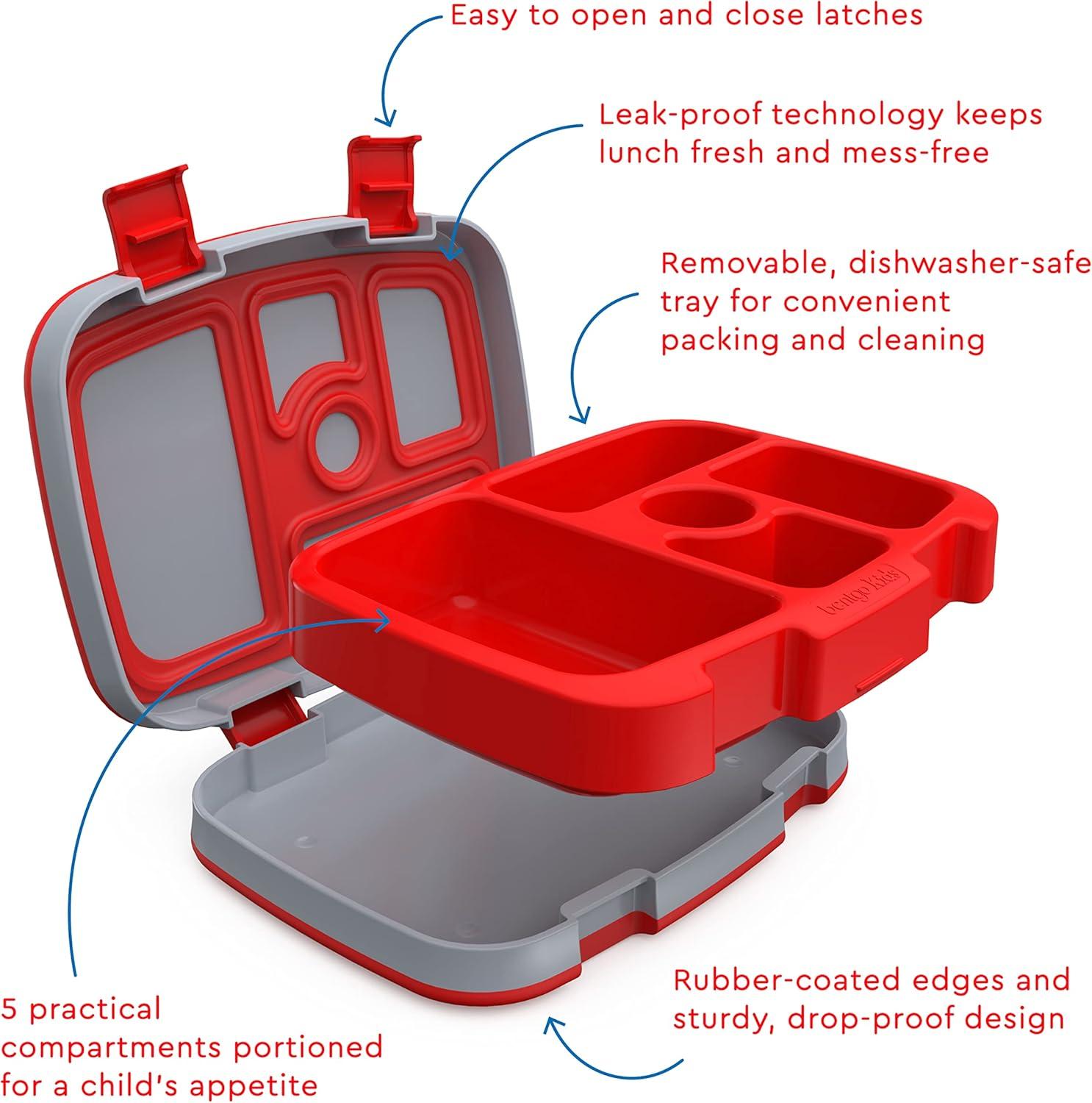 imageBentgo Kids Prints 5Compartment BentoStyle Kids Lunch Box Set with Reusable Plastic Utensils Trucks