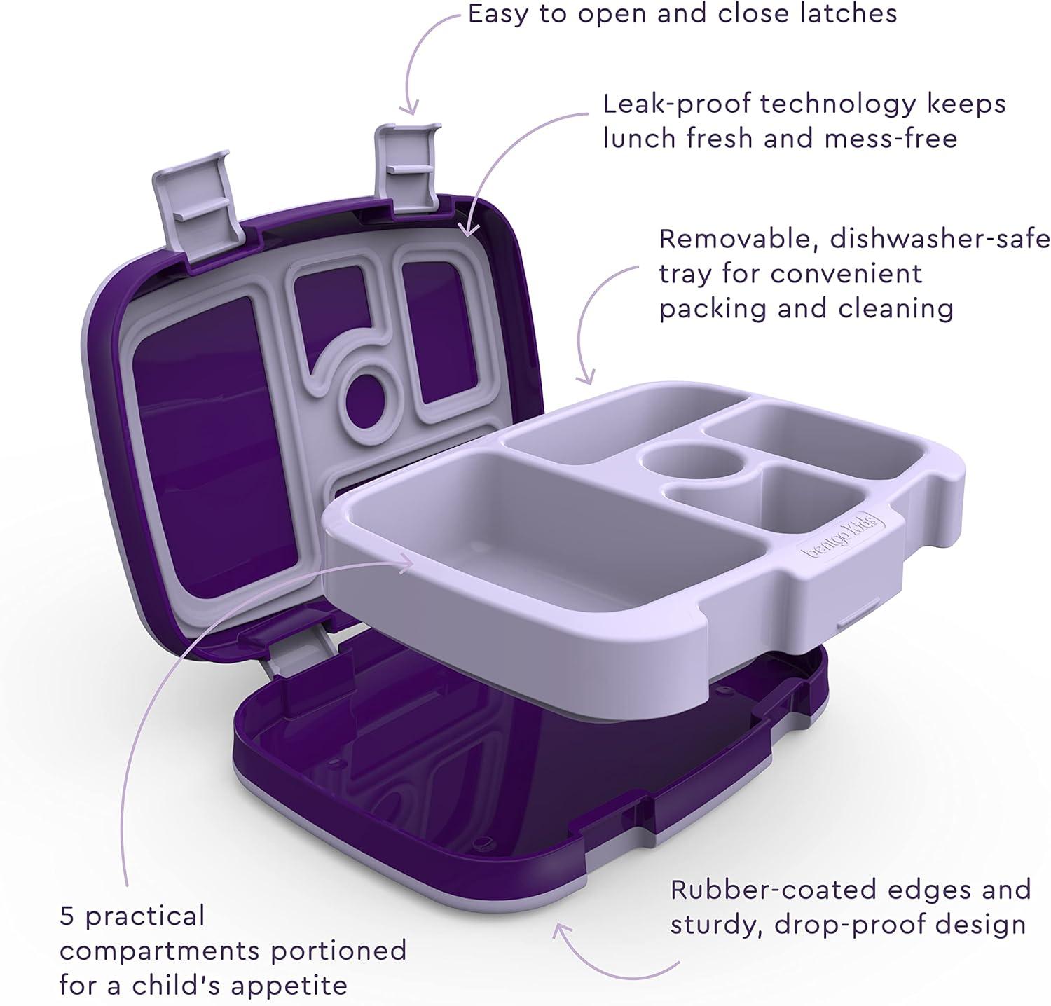 imageBentgo Kids Prints 5Compartment BentoStyle Kids Lunch Box Set with Reusable Plastic Utensils Unicorn