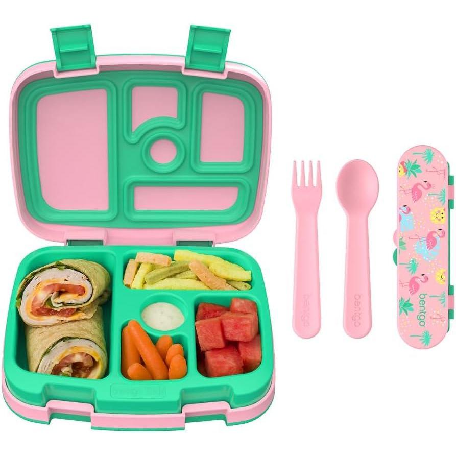 imageBentgo Kids Prints 5Compartment BentoStyle Kids Lunch Box Set with Reusable Plastic Utensils Tropical