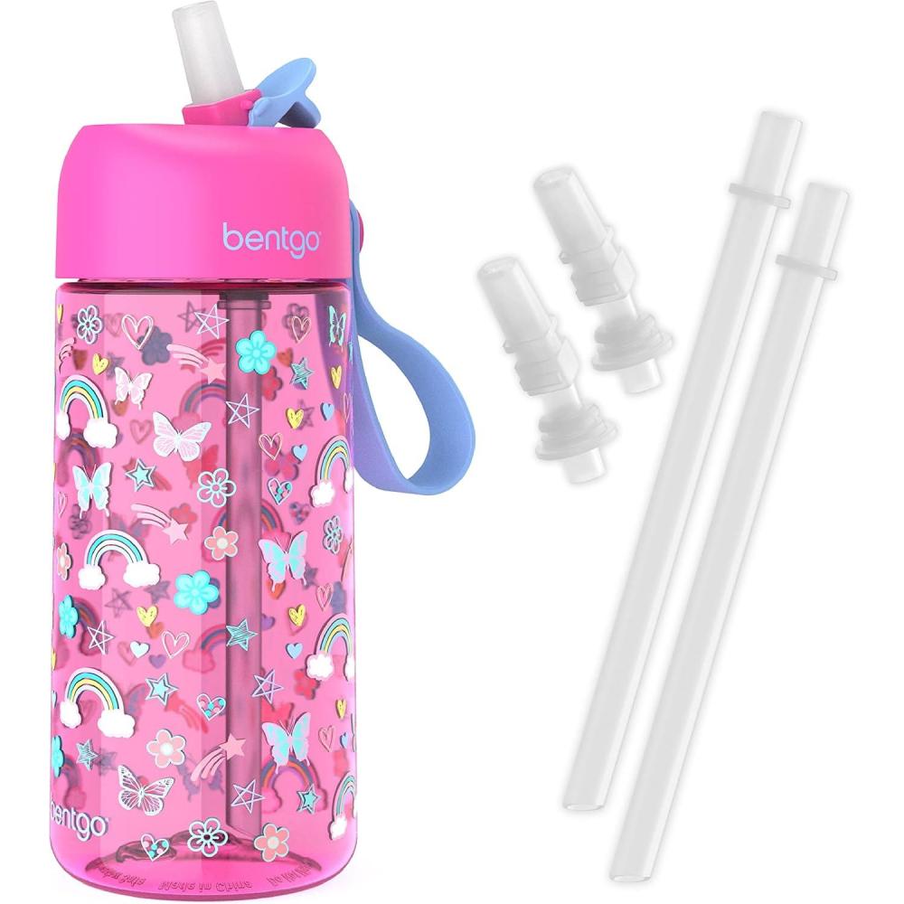 imageBentgo Kids Water Bottle  New ampamp Improved 2023 Set With 2Pack of Water Bottle Replacement Straws Rainbow