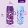 imageBentgo Kids Water Bottle 2Pack  New ampamp Improved 2023 Set With 2Pack of Water Bottle Replacement Straws UnicornLavender Galaxy