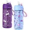 imageBentgo Kids Water Bottle 2Pack  New ampamp Improved 2023 Set With 2Pack of Water Bottle Replacement Straws UnicornLavender Galaxy