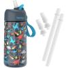 imageBentgo Kids Water Bottle  New ampamp Improved 2023 Set With 2Pack of Water Bottle Replacement Straws Dinosaur
