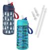 imageBentgo Kids Water Bottle 2Pack  New ampamp Improved 2023 Set With 2Pack of Water Bottle Replacement Straws RocketShark