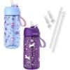 imageBentgo Kids Water Bottle 2Pack  New ampamp Improved 2023 Set With 2Pack of Water Bottle Replacement Straws UnicornLavender Galaxy