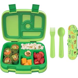 imageBentgo Kids Prints 5Compartment BentoStyle Kids Lunch Box Set with Reusable Plastic Utensils Safari