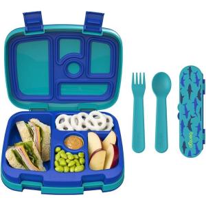 imageBentgo Kids Prints 5Compartment BentoStyle Kids Lunch Box Set with Reusable Plastic Utensils Sharks
