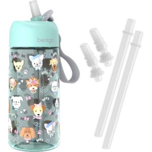imageBentgo Kids Water Bottle  New ampamp Improved 2023 Set With 2Pack of Water Bottle Replacement Straws Puppy Love