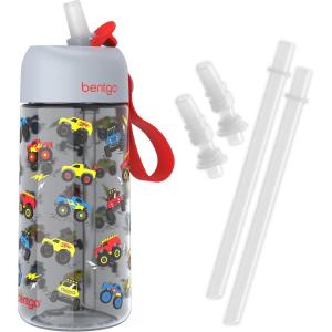 imageBentgo Kids Water Bottle  New ampamp Improved 2023 Set With 2Pack of Water Bottle Replacement Straws Trucks