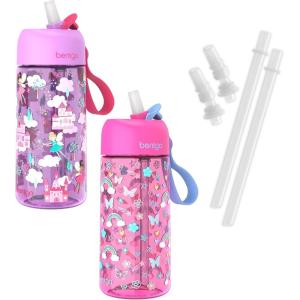 imageBentgo Kids Water Bottle 2Pack  New ampamp Improved 2023 Set With 2Pack of Water Bottle Replacement Straws Rainbows ampamp ButterfliesFairies