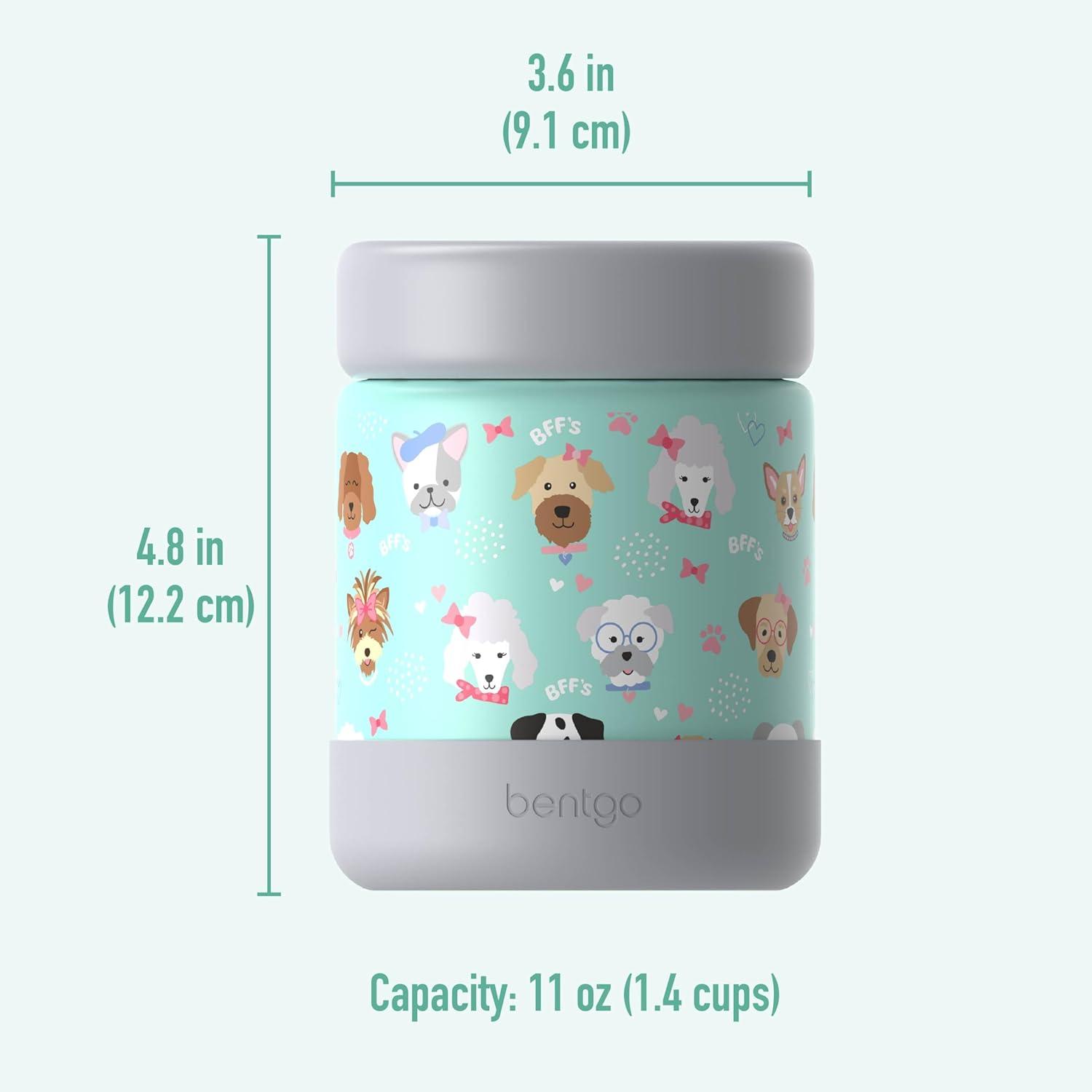imageBentgo Kids Stainless Steel Food Jar  11oz LeakProof Double Insulated Hot or Cold Food Container with Removable Silicone Bumper Dishwasher Safe Easy Open Lid Ages 3 TrucksPuppy Love