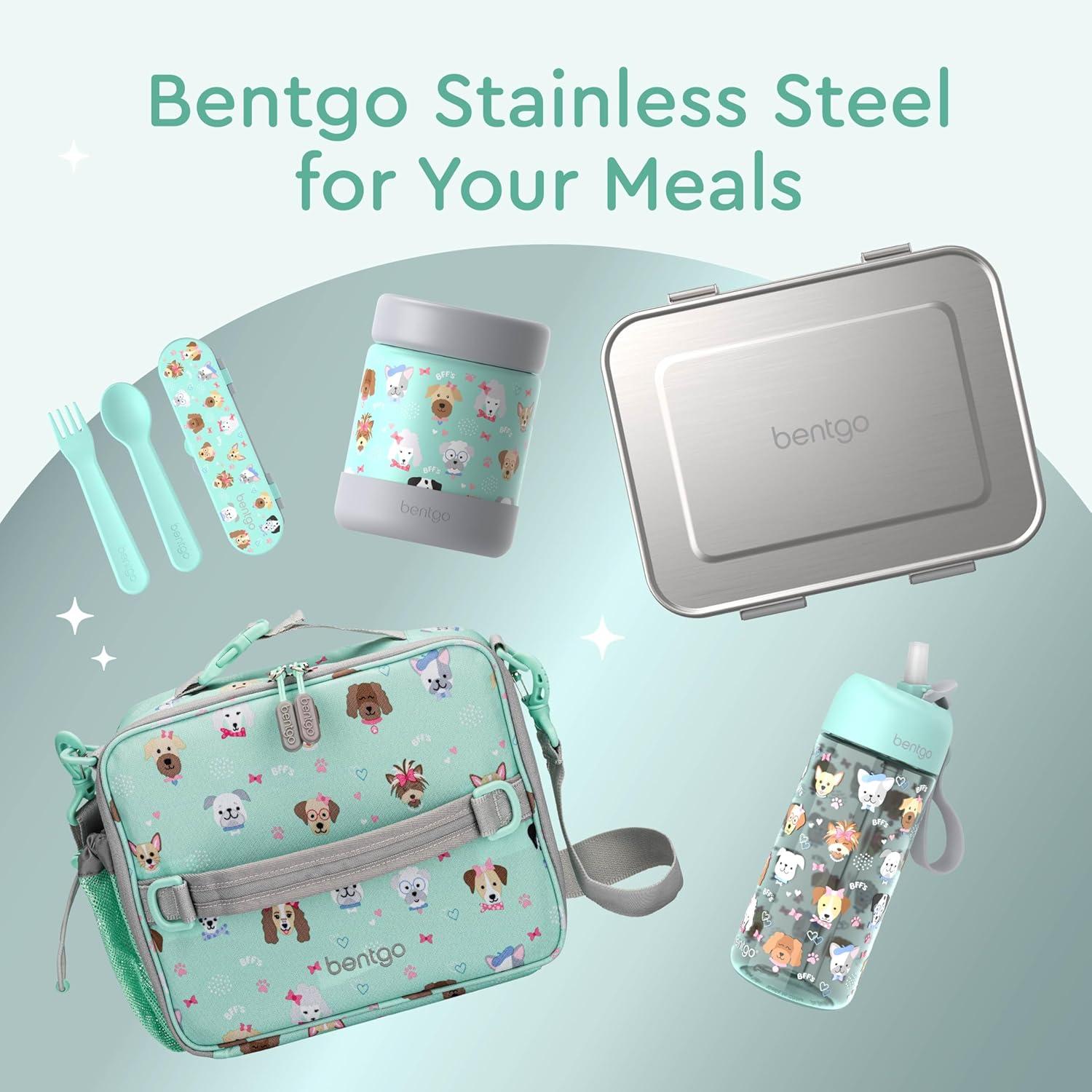 imageBentgo Kids Stainless Steel Food Jar  11oz LeakProof Double Insulated Hot or Cold Food Container with Removable Silicone Bumper Dishwasher Safe Easy Open Lid Ages 3 TrucksPuppy Love