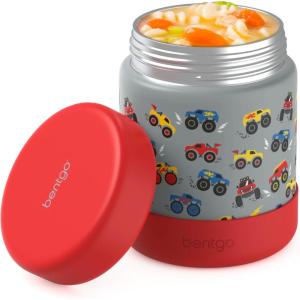 imageBentgo Kids Stainless Steel Food Jar  11oz LeakProof Double Insulated Hot or Cold Food Container with Removable Silicone Bumper Dishwasher Safe Easy Open Lid Ages 3 TrucksTrucks