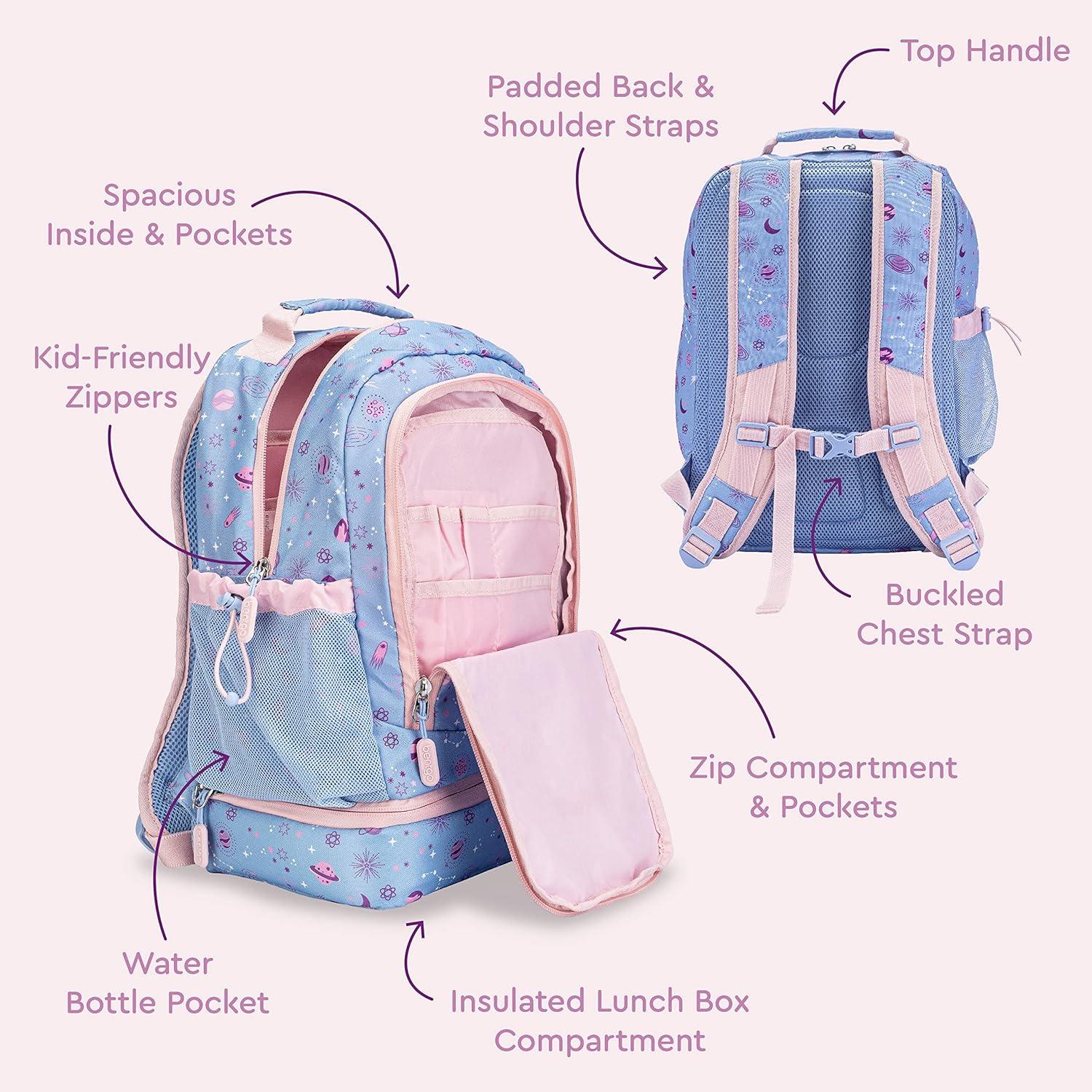 imageBentgo Kids 2in1 Backpack ampamp Insulated Lunch Bag  Durable 16 Backpack ampamp Lunch Container in Unique Prints for School ampamp Travel  Water Resistant Padded ampamp Large Compartments Bug BuddiesLavender Galaxy