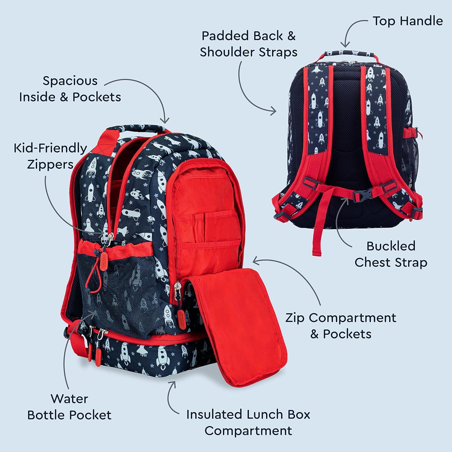 imageBentgo Kids 2in1 Backpack ampamp Insulated Lunch Bag  Durable 16 Backpack ampamp Lunch Container in Unique Prints for School ampamp Travel  Water Resistant Padded ampamp Large Compartments Bug BuddiesRocket