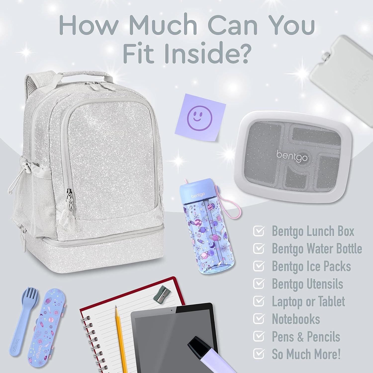 imageBentgo Kids 2in1 Backpack ampamp Insulated Lunch Bag  Durable 16 Backpack ampamp Lunch Container in Unique Prints for School ampamp Travel  Water Resistant Padded ampamp Large Compartments Bug BuddiesGlitter Edition  Silver