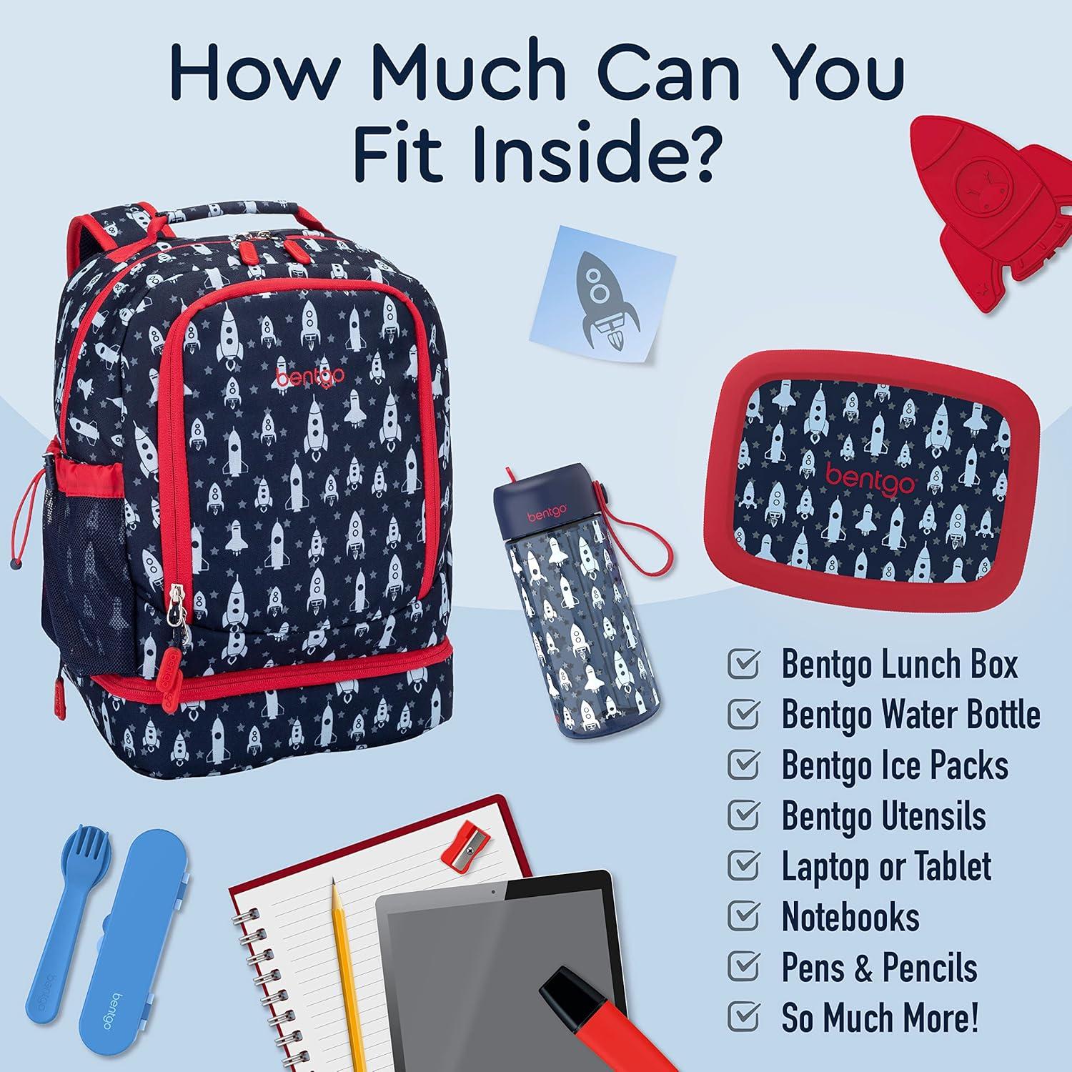 imageBentgo Kids 2in1 Backpack ampamp Insulated Lunch Bag  Durable 16 Backpack ampamp Lunch Container in Unique Prints for School ampamp Travel  Water Resistant Padded ampamp Large Compartments Bug BuddiesRocket