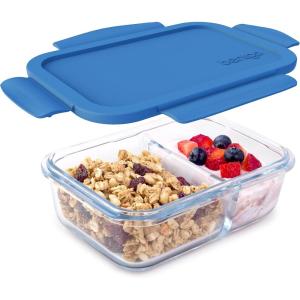 imageBentgo Glass Snack  LeakProof BentoStyle Snack Container with Airtight Lid and Divided 2Compartment Design  175 Cup Capacity for Meal Prepping and PortionControlled Snacking BlueBlue