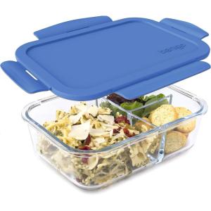 imageBentgo Glass Lunch Box  LeakProof BentoStyle Food Container with Airtight Lid and Divided 3Compartment Design  5 Cup Capacity for Meal Prepping and PortionControlled Meals for Adults BlueBlue