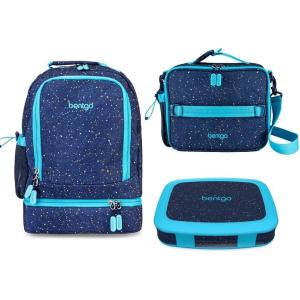 imageBentgo Kids 5Compartment Lunch Box Set With Insulated Lunch Bag and 2in1 Backpack amp Insulated Lunch Bag Confetti Edition  Abyss Blue