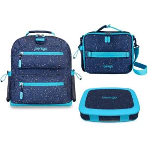 imageBentgo Kids 5Compartment Lunch Box Set With Insulated Lunch Bag and Lightweight 14 Kids Backpack Confetti Edition  Abyss Blue
