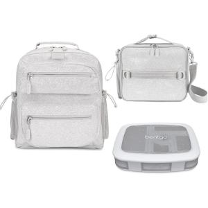 imageBentgo Kids 5Compartment Lunch Box Set With Insulated Lunch Bag and Lightweight 14 Kids Backpack Glitter Edition  Silver