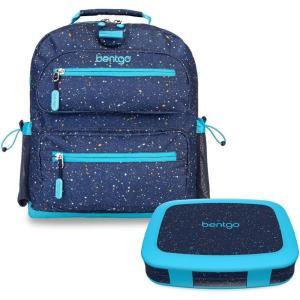 imageBentgo Kids 5Compartment Lunch Box Set With Lightweight 14 Kids Backpack Confetti Edition  Abyss Blue