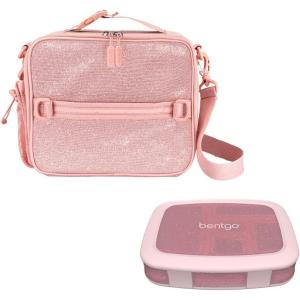 imageBentgo Kids 5Compartment Lunch Box With Insulated Lunch Bag  Glitter Edition  Petal Pink