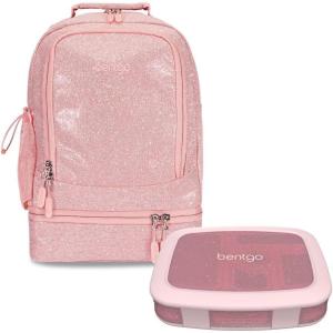 imageBentgo Kids 5Compartment Lunch Box With Kids 2in1 Backpack amp Insulated Lunch Bag Glitter Edition  Petal Pink