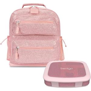 imageBentgo Kids 5Compartment Lunch Box Set With Lightweight 14 Kids Backpack Glitter Edition  Petal Pink