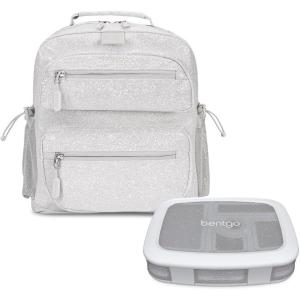 imageBentgo Kids 5Compartment Lunch Box Set With Lightweight 14 Kids Backpack Glitter Edition  Silver