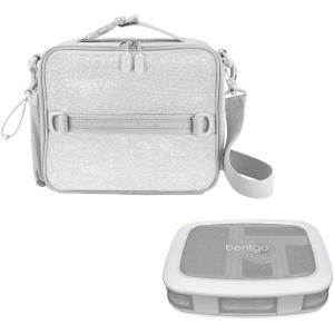 imageBentgo Kids 5Compartment Lunch Box With Insulated Lunch Bag  Glitter Edition  Silver